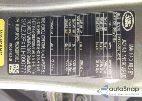 2020 Land Rover Range Rover Evoque S из США, поврежденный, VIN SALZJ2FX1LH090777